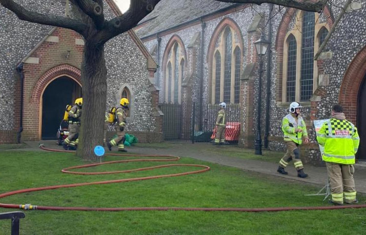 Fire crews tackle blaze at Sheringham church